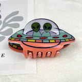 Faire - mildstyles hair clip Two Green Aliens Orange Spaceship Alien Hair Clips