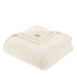 Faire-Olliix berber blanket King Made in the USA Soft Berber Sherpa Bedding Blanket, Ivory - King