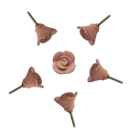Faire-Perilla Home drawer pull knob Rose Ceramic Knobs Set of 6-Handcrafted Victorian Style Pink