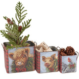 Faire-Primitives by Kathys decorative bins Christmas Farm Animal Bin Set-Pig, Highland Cow & Chicken