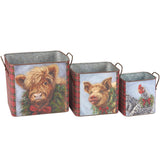 Faire-Primitives by Kathys decorative bins Christmas Farm Animal Bin Set-Pig, Highland Cow & Chicken