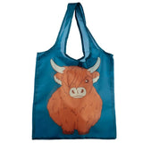 FAIRE - Puckator Ltd Blue Foldable Reusable Shopping Bag - Highland Coo Cow