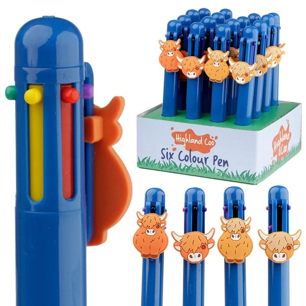 FAIRE - Puckator Ltd Pen Highland Cow Multi Color Pen with Cow Charm (6 Colors)
