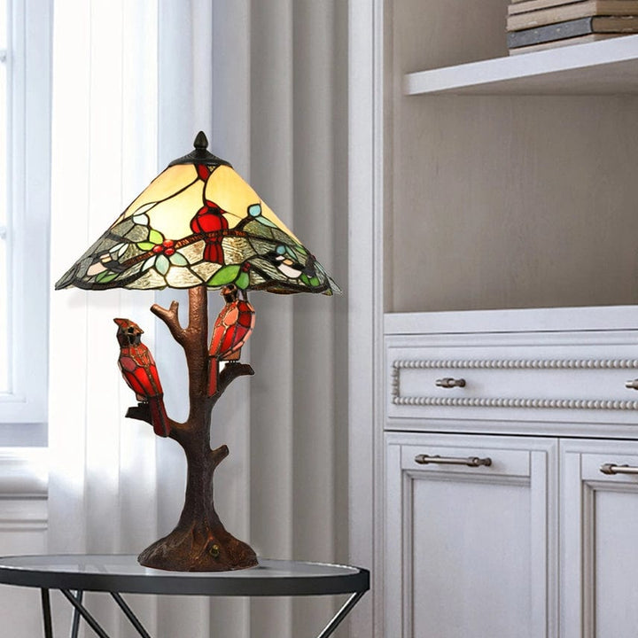 faire-river of goods Accent Lamp Cardinal Stained Glass Lamp Beautiful Piece!  Handmade