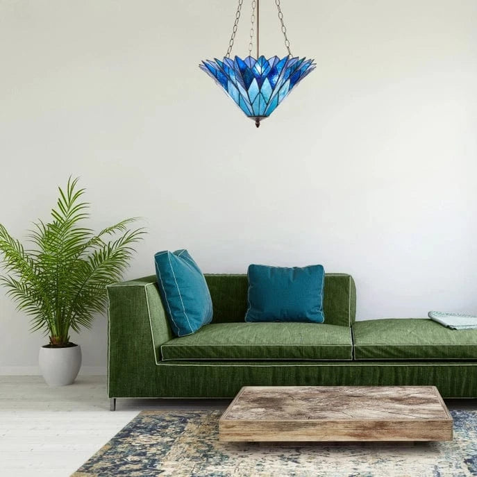 faire-river of goods Azura Brilliant Blue Tiffany Style Shade Pendant 3 Bulb Light-Stunning!
