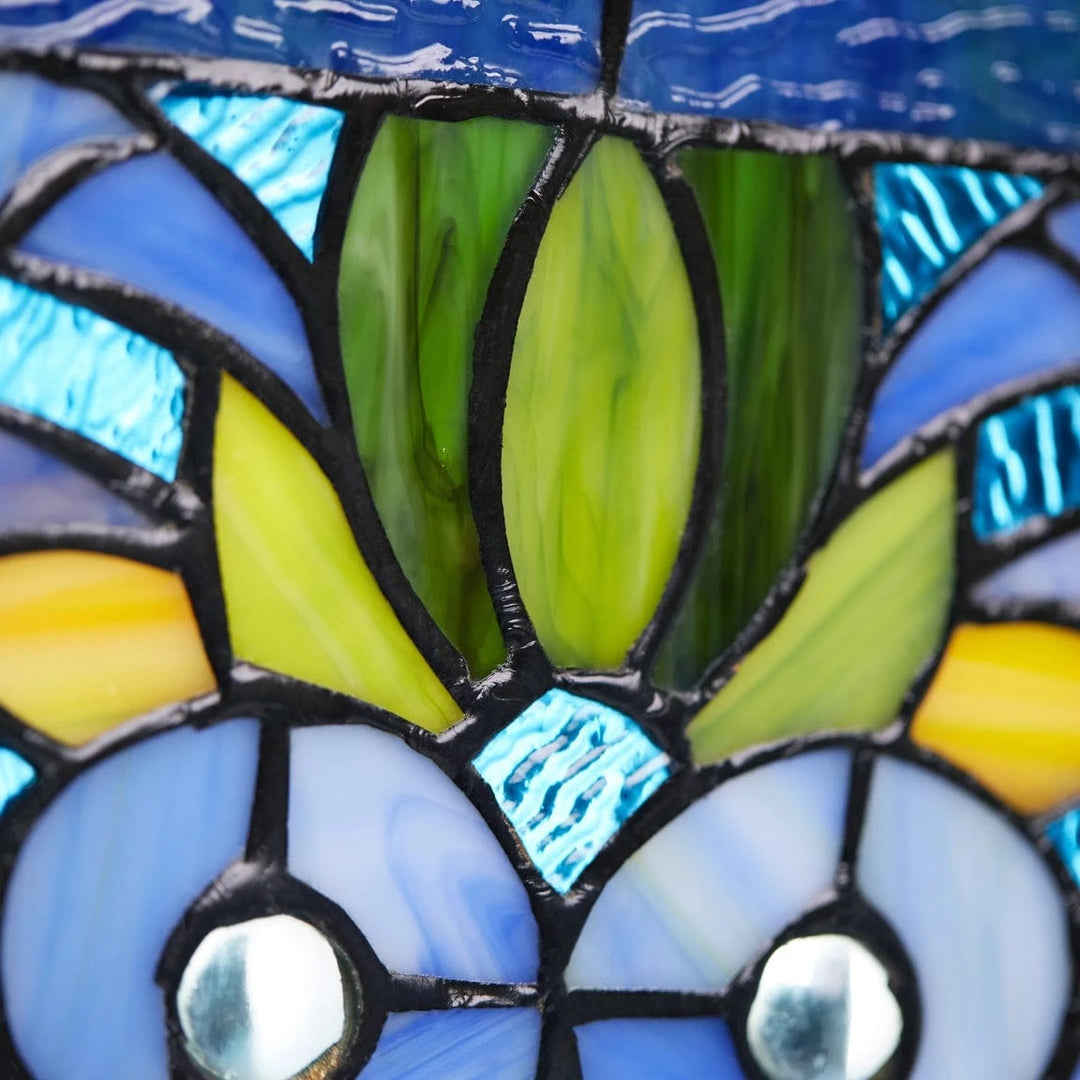 faire-river of goods Stained Glass Panels Lani Blue Victorian Stained Glass Window Panel 36"H