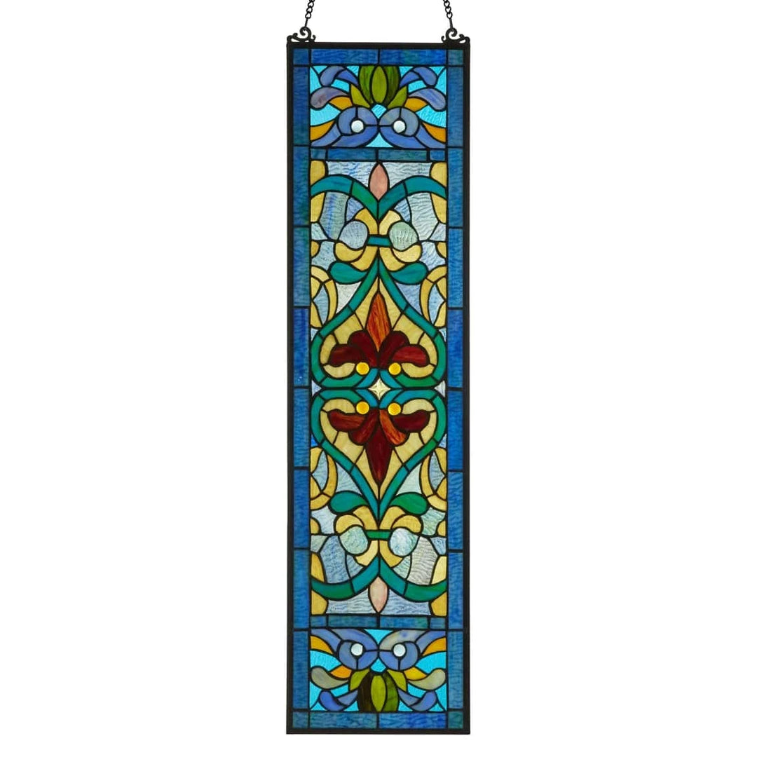 faire-river of goods Stained Glass Panels Lani Blue Victorian Stained Glass Window Panel 36"H