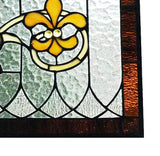 FAIRE -RIVER OF GOODS Stained Glass Panels Oakley Blue or Amber Tiffany Style Stained Glass Pub Window Panel 30"L