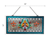 FAIRE -RIVER OF GOODS Stained Glass Panels Oakley Blue or Amber Tiffany Style Stained Glass Pub Window Panel 30"L