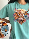 FAIRE Shirts & Tops Small Highland Cow 3D Floral Art T-Shirt