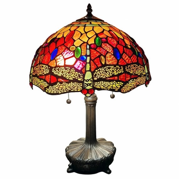 FAIRE Table Lamp 20" Stained Glass Two Light Dragonfly Accent Table Lamp