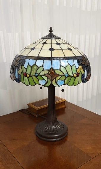 FAIRE Table Lamp 23" Stained Glass Two Light Jeweled Floral Accent Table Lamp