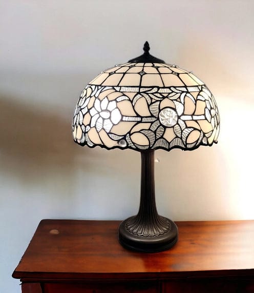 FAIRE Table Lamp 23" Stained Glass Two Light Jeweled Floral Accent Table Lamp