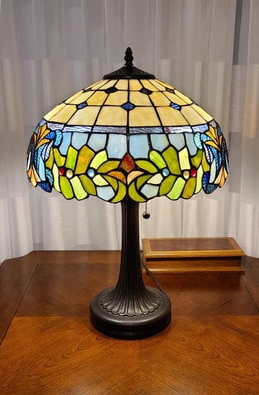 FAIRE Table Lamp 23" Stained Glass Two Light Jeweled Floral Accent Table Lamp