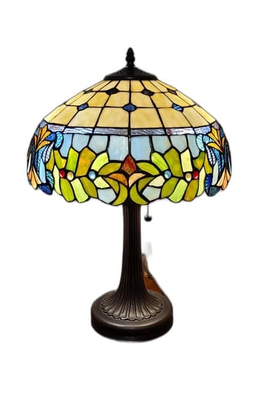 FAIRE Table Lamp 23" Stained Glass Two Light Jeweled Floral Accent Table Lamp