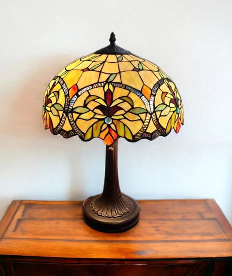 FAIRE Table Lamp 23" Stained Glass Two Light Jeweled Floral Table Lamp
