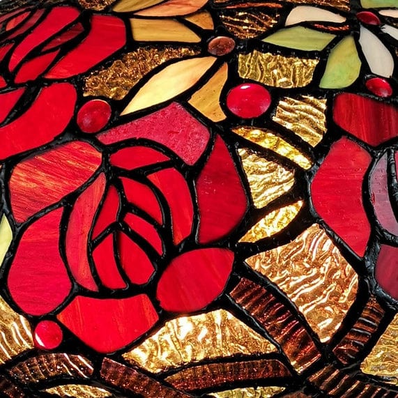 FAIRE Table Lamp 24" Stained Glass Two Light Jeweled Roses Accent Table Lamp