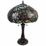 FAIRE Table Lamp 24" Stained Glass Two Light Jeweled Roses Accent Table Lamp