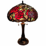 FAIRE Table Lamp 24" Stained Glass Two Light Jeweled Roses Accent Table Lamp