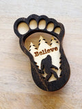 Faire-Teele & Co keychain Big Foot "Believe" Keychain or Magnet-Layered Wood Handmade in the USA