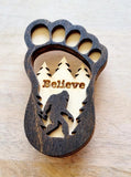 Faire-Teele & Co keychain Magnet Big Foot "Believe" Keychain or Magnet-Layered Wood Handmade in the USA