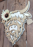 Faire-Teele & Co sign Highland Cow Sign Handmade Layered Wood with Flower