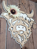 Faire-Teele & Co sign Highland Cow Sign Handmade Layered Wood with Flower