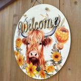 Faire-Teele & Co Sign Highland Cow Welcome Sign Door Hangers Two Designs