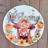 Faire-Teele & Co Sign Light Highland Cow Welcome Sign Door Hangers Two Designs