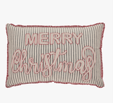 faire-vhc brands Christmas throw pillow Merry Christmas Farmhouse Striped Embroidered Throw Pillow