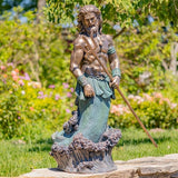 Faire- Zaer Ltd. International 50" T Mgo Merman Garden Statue Holding Trident- Antique Bronze