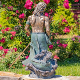 Faire- Zaer Ltd. International 50" T Mgo Merman Garden Statue Holding Trident- Antique Bronze