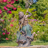 Faire- Zaer Ltd. International garden statue 48" Merman Garden Statue Throwing Trident- Antique Bronze