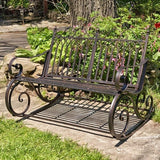 Faire- Zaer Ltd. International Iron patio rockers Bench Bronze Iron Outdoor Rocking Chair Double or Single White or Bronze Beautiful!