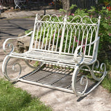 Faire- Zaer Ltd. International Iron patio rockers Bench White Iron Outdoor Rocking Chair Double or Single White or Bronze Beautiful!