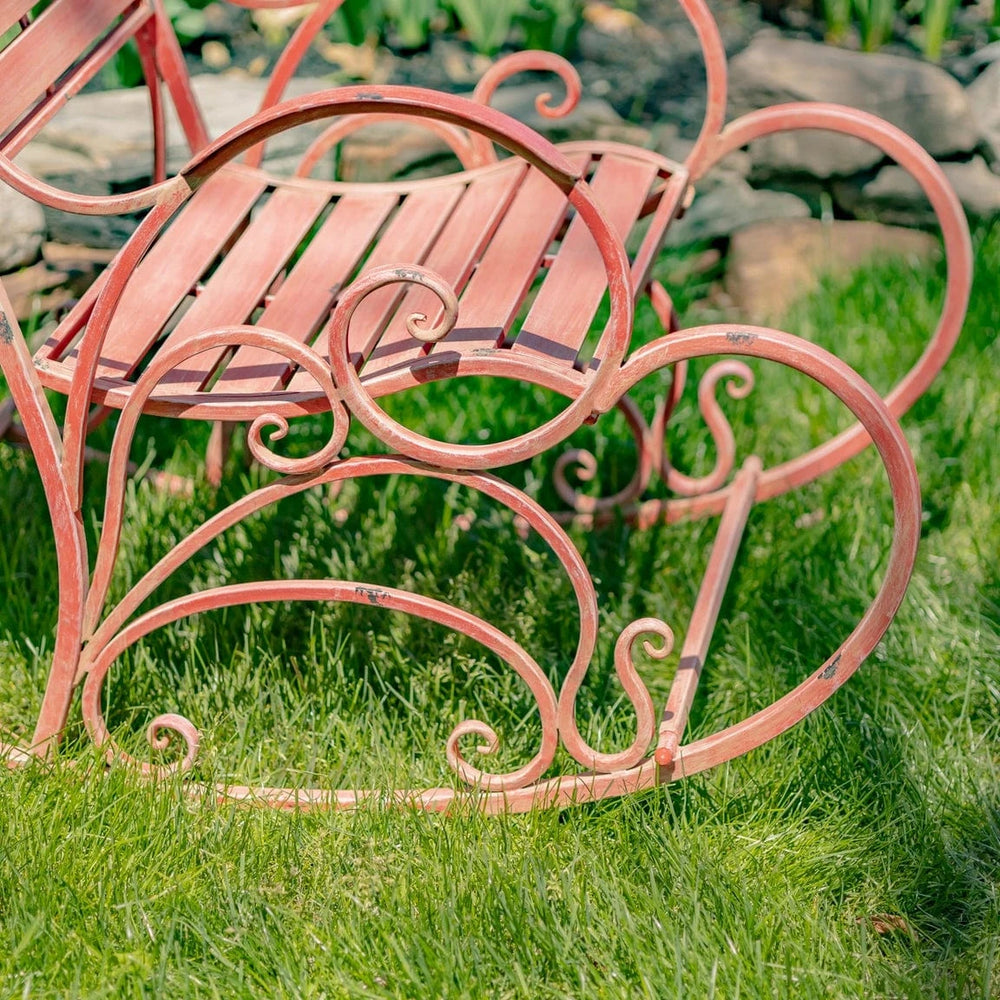 faire-zaire Iron Rocking Chair Outdoor Use Romantic Heart Design Flamingo Pink, White or Green