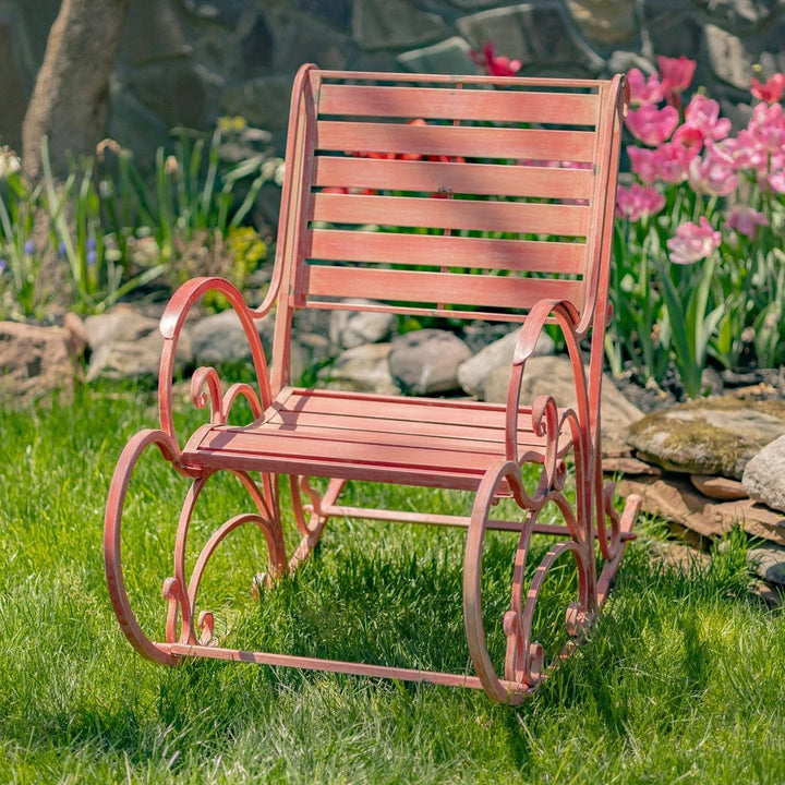 faire-zaire Iron Rocking Chair Outdoor Use Romantic Heart Design Flamingo Pink, White or Green