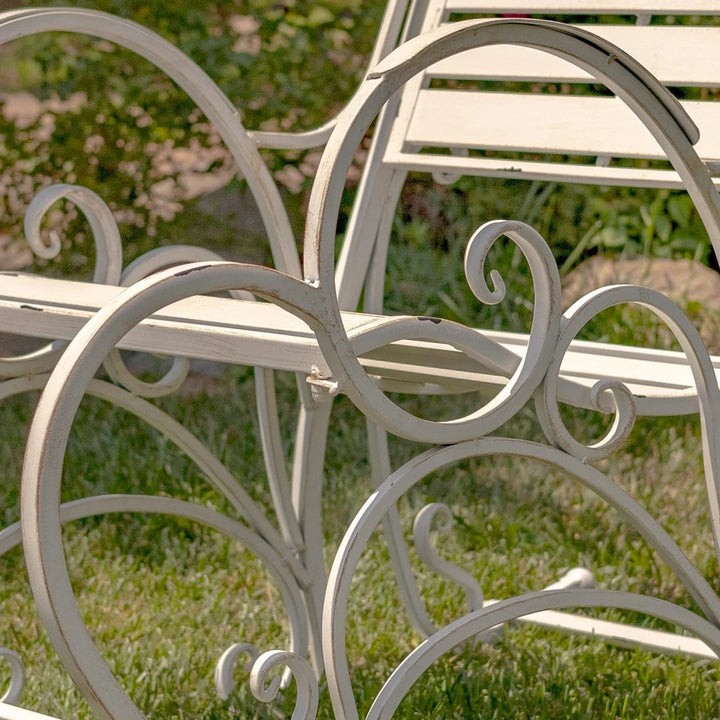 faire-zaire Iron Rocking Chair Outdoor Use Romantic Heart Design Flamingo Pink, White or Green