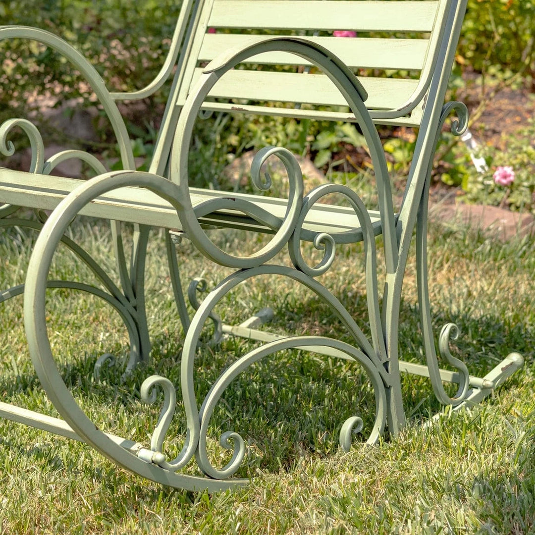 faire-zaire Iron Rocking Chair Outdoor Use Romantic Heart Design Flamingo Pink, White or Green