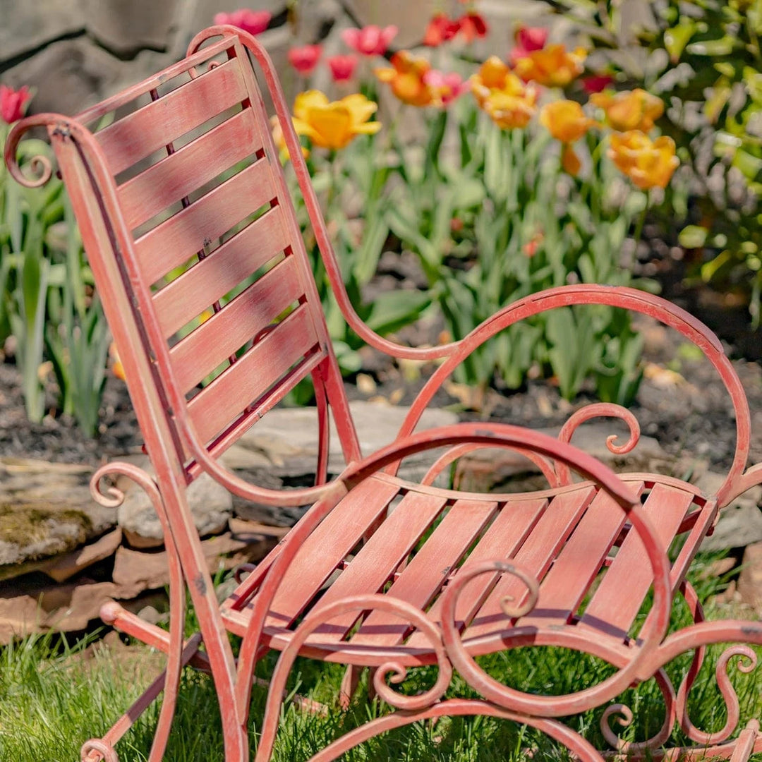 faire-zaire Iron Rocking Chair Outdoor Use Romantic Heart Design Flamingo Pink, White or Green