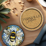 Fernville Creations 3.6-Inch Glossy Fernville Creations - Bee Coaster, Bee Keeper Gift, Nature Inspired Home Decor