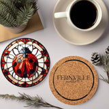 Fernville Creations 3.6 Inch Glossy Fernville Creations - Nature Inspired Ceramic Coaster with Cork Back
