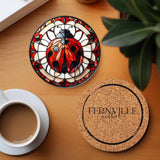 Fernville Creations 3.6 Inch Glossy Fernville Creations - Nature Inspired Ceramic Coaster with Cork Back