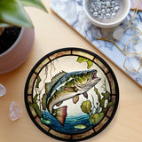 Fernville Creations 3.6 Inch Glossy Fernville Creations - Stained Glass Fish Coaster for Nature Lovers and Fishermen