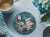 Dragonfly Coaster with Pink Flower for Coffee Table Decor