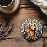 Fernville Creations 4 Inch Glossy Fernville Creations - Printed Stained Glass Dachshund Ceramic Coaster