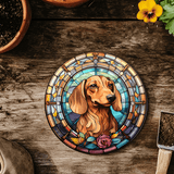 Fernville Creations 4 Inch Glossy Fernville Creations - Printed Stained Glass Dachshund Ceramic Coaster
