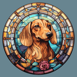 Fernville Creations 4 Inch Glossy Fernville Creations - Printed Stained Glass Dachshund Ceramic Coaster