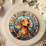Fernville Creations 4 Inch Glossy Fernville Creations - Printed Stained Glass Dachshund Ceramic Coaster