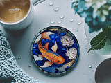 Fernville Creations 4 Inch Glossy Fernville Creations - Stained Glass Koi & Goldfish Ceramic Coasters for Home Decor